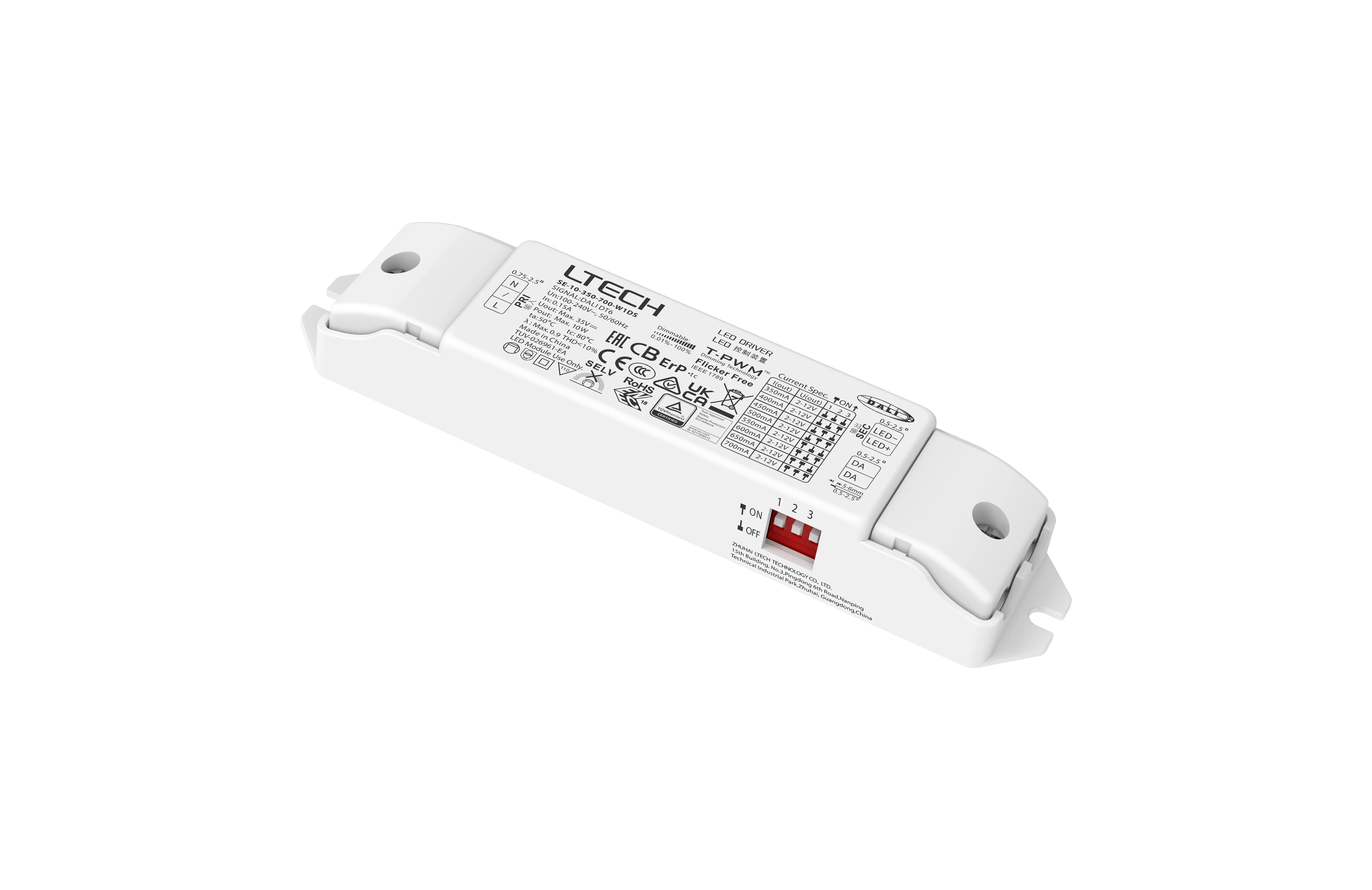 Intelligent LED Driver, DALI  0-100% Dim, PWM Digital Dim,DALI DT6, CC 10W 350-700mA 2-12Vdc  Out put Range.0.7-8.4W , IP20, 5yrs Warrenty.